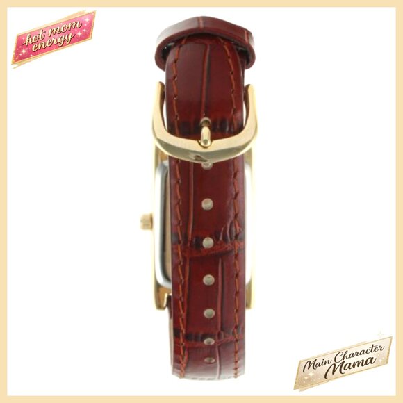 14K Gold Plated Rectangular Watch with Leather Band, Quartz Movement main image 6